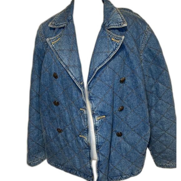 LAUREN JEANS CO Ralph Lauren Quilted Button Up Collar Blue Denim Jacket Womens - Picture 2 of 6